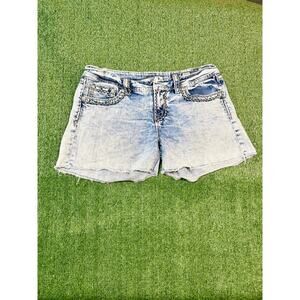 RETRO Y2K MISS ME CUTOFF BLUE DENIM SHORTS